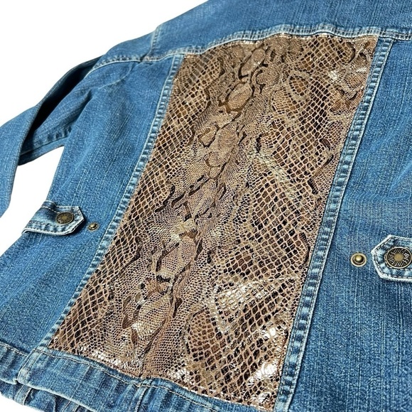 J. Jill Stretch Denim Jacket With Jewels & Metallic Gold Pattern Women's Size S - Picture 11 of 16